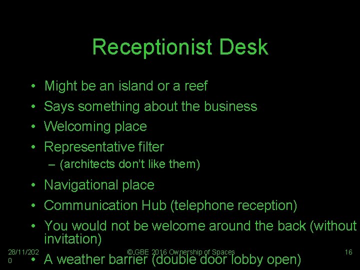 Receptionist Desk • • Might be an island or a reef Says something about