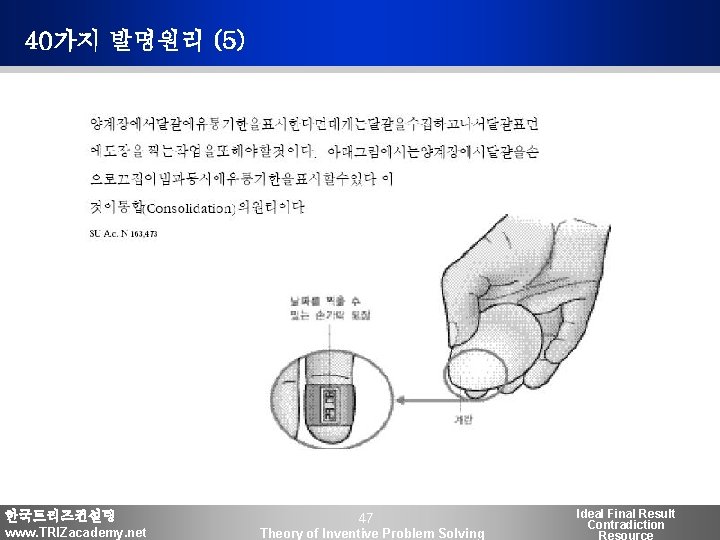 40가지 발명원리 (5) 한국트리즈컨설팅 www. TRIZacademy. net 47 Theory of Inventive Problem Solving Ideal