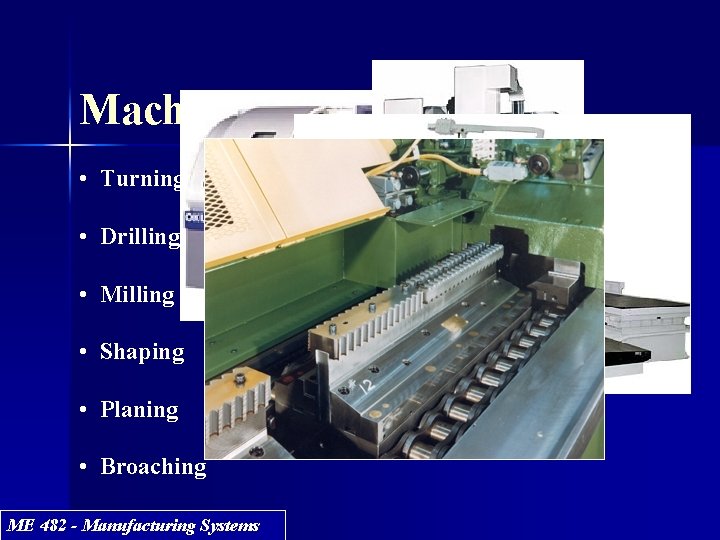 Machining types • Turning • Drilling • Milling • Shaping • Planing • Broaching