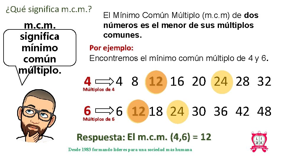 ¿Qué significa m. c. m. ? m. c. m. significa mínimo común múltiplo. El