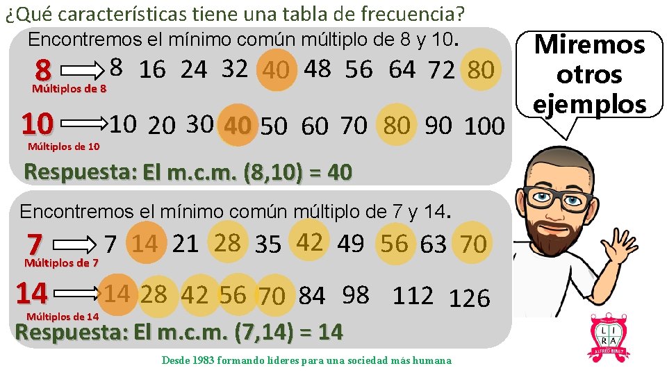 ¿Qué características tiene una tabla de frecuencia? Encontremos el mínimo común múltiplo de 8