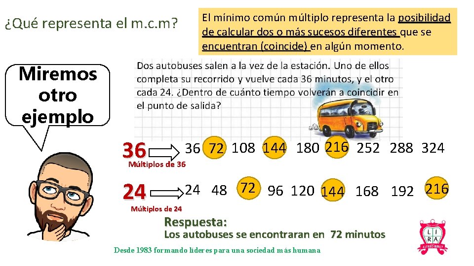 El mínimo común múltiplo representa la posibilidad de calcular dos o más sucesos diferentes