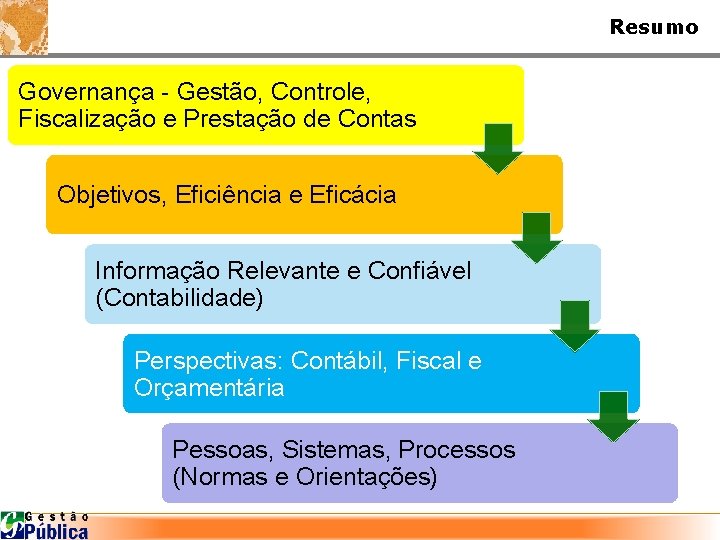 Resumo Governança - Gestão, Controle, Fiscalização e Prestação de Contas Objetivos, Eficiência e Eficácia