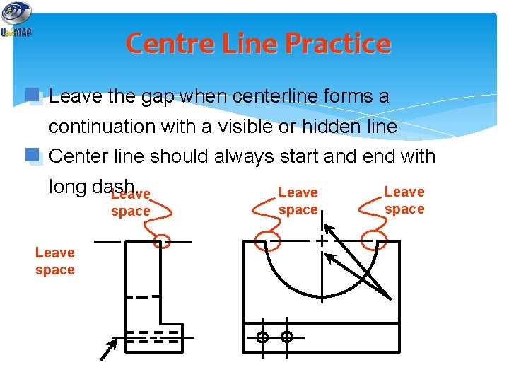 Centre Line Practice Leave the gap when centerline forms a continuation with a visible
