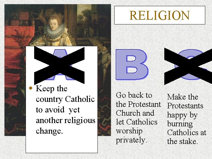 RELIGION w Keep the country Catholic to avoid yet another religious change. Go back