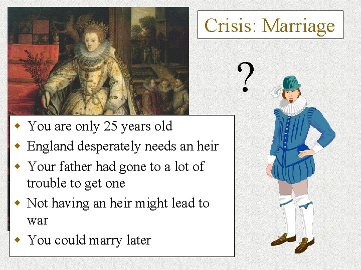 Crisis: Marriage ? w You are only 25 years old w England desperately needs