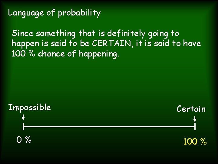 Language of probability Since something that is definitely going to happen is said to