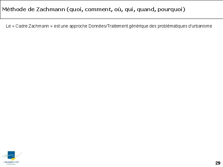Méthode de Zachmann (quoi, comment, où, qui, quand, pourquoi) Le « Cadre Zachmann »