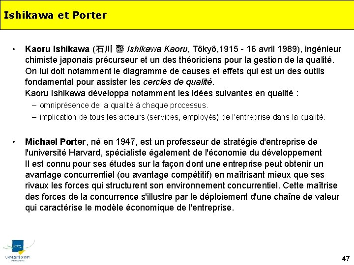 Ishikawa et Porter • Kaoru Ishikawa (石川 馨 Ishikawa Kaoru, Tôkyô, 1915 - 16