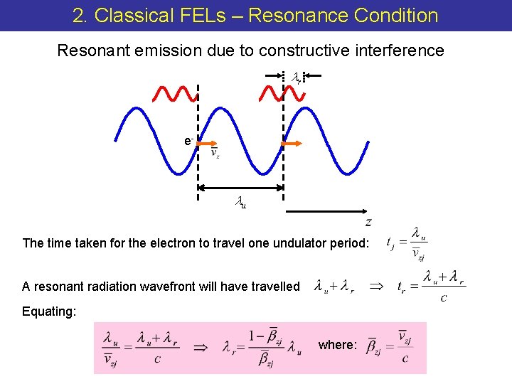 2. Classical FELs – Resonance Condition Resonant emission due to constructive interference r e-