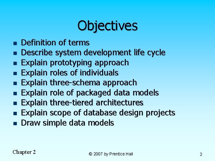 Objectives n n n n n Definition of terms Describe system development life cycle
