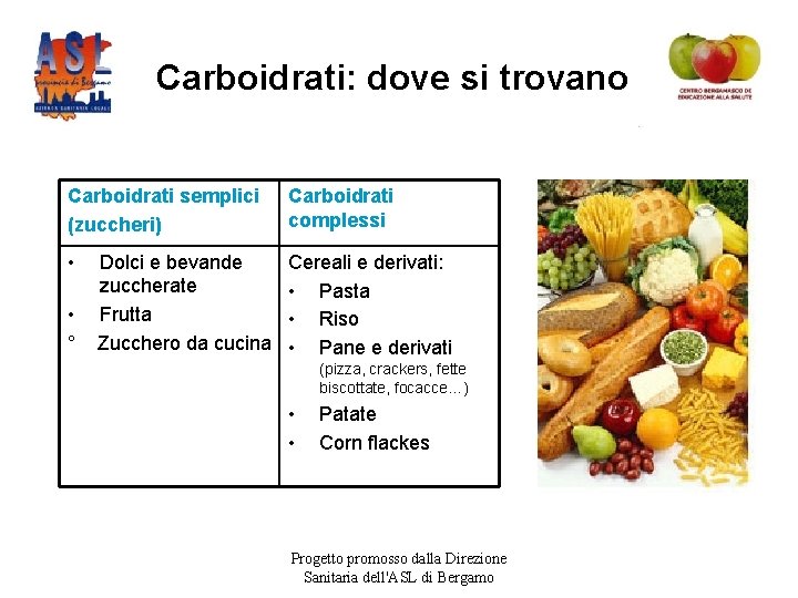 Carboidrati: dove si trovano Carboidrati semplici (zuccheri) Carboidrati complessi • Cereali e derivati: •