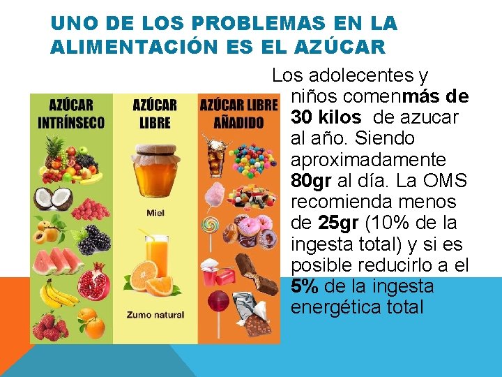 UNO DE LOS PROBLEMAS EN LA ALIMENTACIÓN ES EL AZÚCAR Los adolecentes y niños
