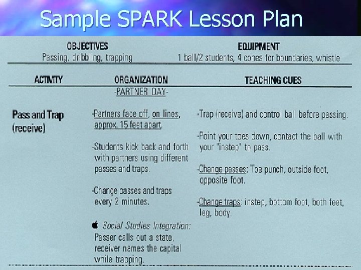 Sample SPARK Lesson Plan 