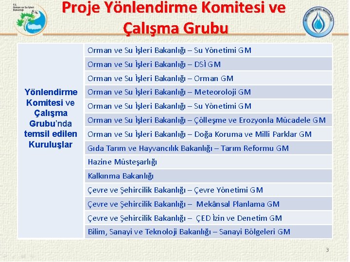 Proje Yönlendirme Komitesi ve Çalışma Grubu Orman ve Su İşleri Bakanlığı – Su Yönetimi