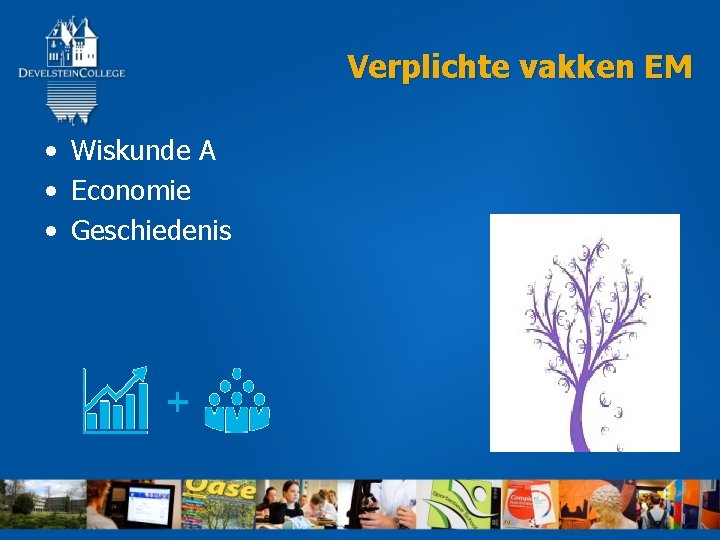  Verplichte vakken EM • Wiskunde A • Economie • Geschiedenis 