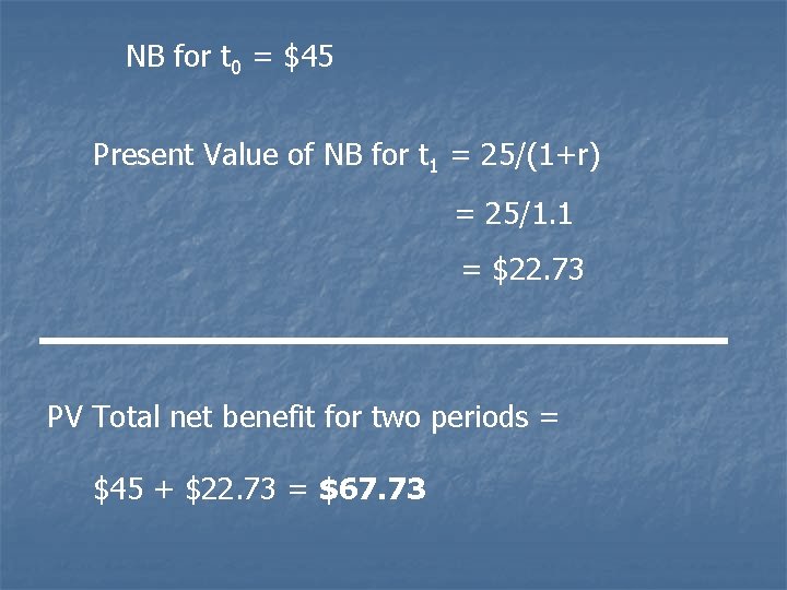 NB for t 0 = $45 Present Value of NB for t 1 =