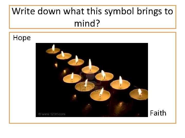 Write down what this symbol brings to mind? Hope Faith 