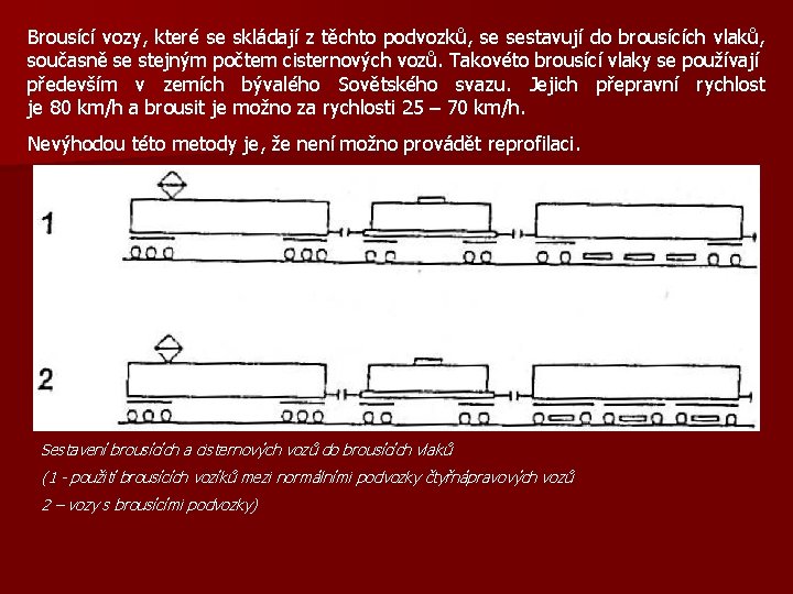 Brousící vozy, které se skládají z těchto podvozků, se sestavují do brousících vlaků, současně