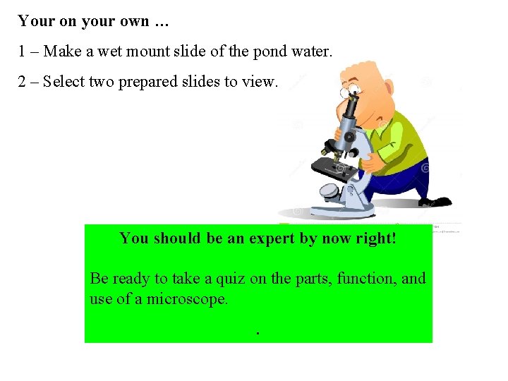 Your on your own … 1 – Make a wet mount slide of the