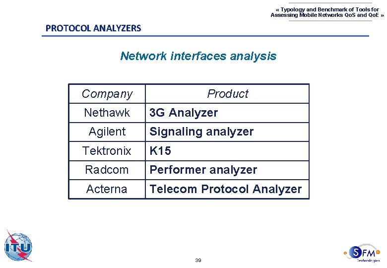  « Typology and Benchmark of Tools for Assessing Mobile Networks Qo. S and