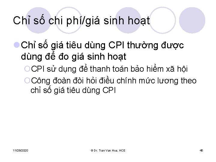 Chỉ số chi phí/giá sinh hoạt l Chỉ số giá tiêu dùng CPI thường