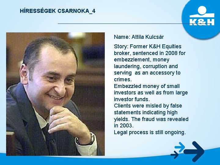 HÍRESSÉGEK CSARNOKA_4 Name: Attila Kulcsár Story: Former K&H Equities broker, sentenced in 2008 for