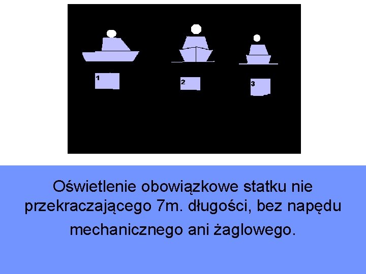 Oświetlenie obowiązkowe statku nie przekraczającego 7 m. długości, bez napędu mechanicznego ani żaglowego. 