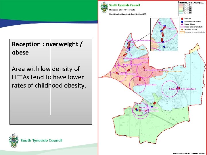 Reception : overweight / obese Area with low density of HFTAs tend to have