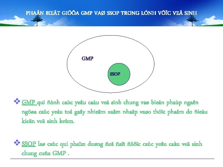 PHA N BIEÄT GIÖÕA GMP VAØ SSOP TRONG LÓNH VÖÏC VEÄ SINH GMP SSOP