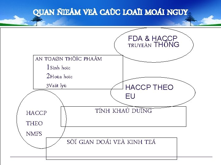 QUAN ÑIEÅM VEÀ CAÙC LOAÏI MOÁI NGUY FDA & HACCP TRUYEÀN THỐNG AN TOAØN