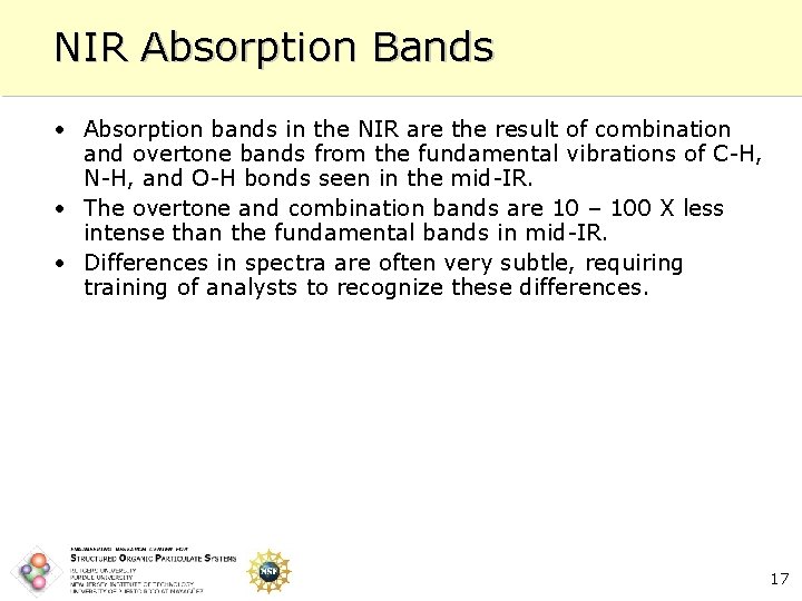 NIR Absorption Bands • Absorption bands in the NIR are the result of combination