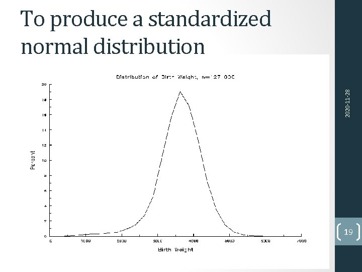 2020‐ 11‐ 28 To produce a standardized normal distribution 19 