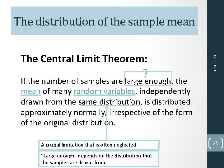 The Central Limit Theorem: ? 2020‐ 11‐ 28 The distribution of the sample mean