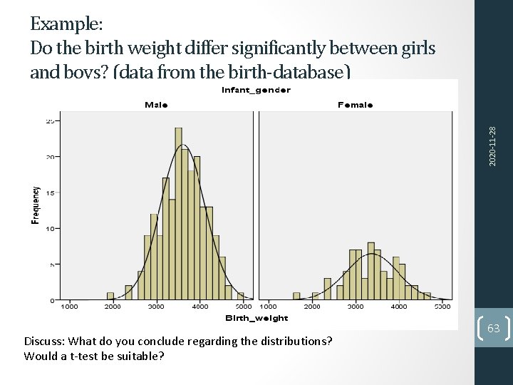 2020‐ 11‐ 28 Example: Do the birth weight differ significantly between girls and boys?