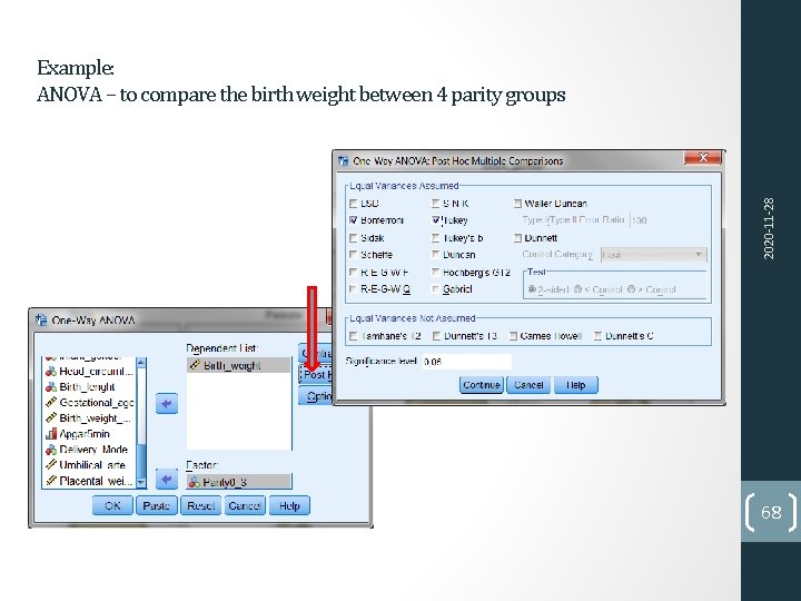 2020‐ 11‐ 28 Example: ANOVA – to compare the birth weight between 4 parity