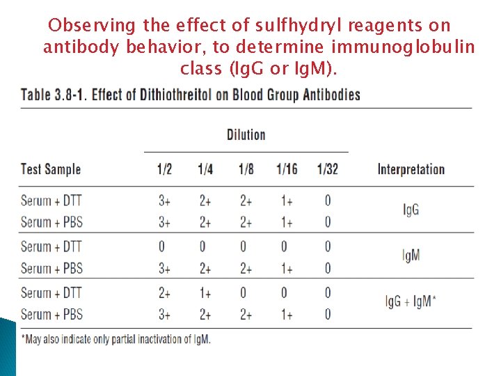 Observing the effect of sulfhydryl reagents on antibody behavior, to determine immunoglobulin class (Ig.