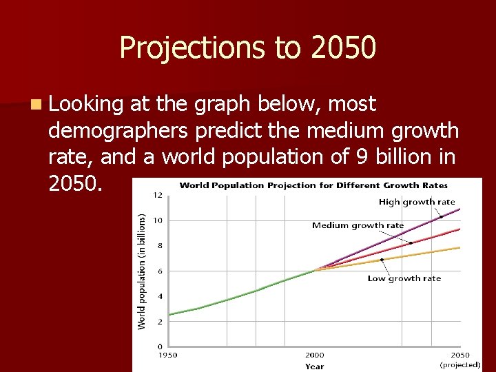Projections to 2050 n Looking at the graph below, most demographers predict the medium