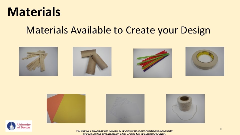 Materials Available to Create your Design 1/19/15 This material is based upon work supported