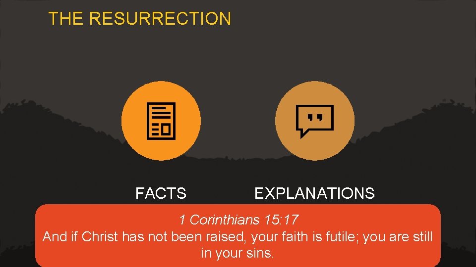 THE RESURRECTION FACTS EXPLANATIONS 1 Corinthians 15: 17 And if Christ has not been