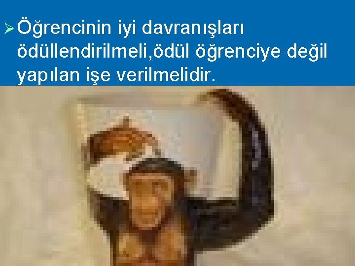 Ø Öğrencinin iyi davranışları ödüllendirilmeli, ödül öğrenciye değil yapılan işe verilmelidir. 