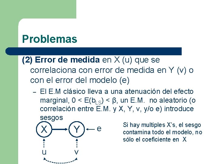 Problemas (2) Error de medida en X (u) que se correlaciona con error de