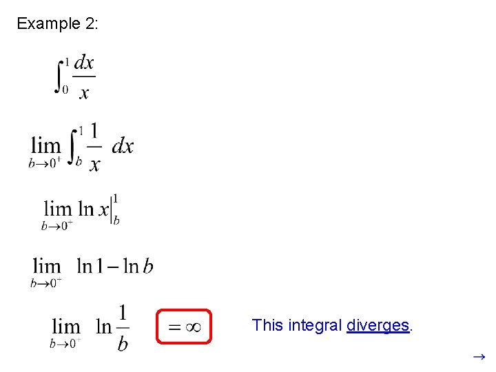 Example 2: (right hand limit) We approach the limit from inside the interval. This