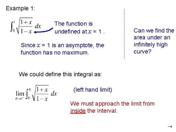 Example 1: The function is undefined at x = 1. Since x = 1