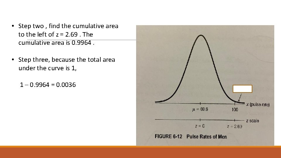  • Step two , find the cumulative area to the left of z