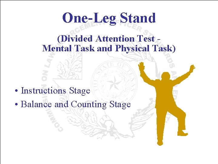 One-Leg Stand (Divided Attention Test Mental Task and Physical Task) • Instructions Stage •