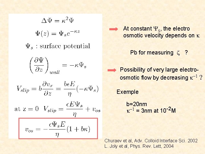 At constant Ys, the electro osmotic velocity depends on k Pb for measuring z