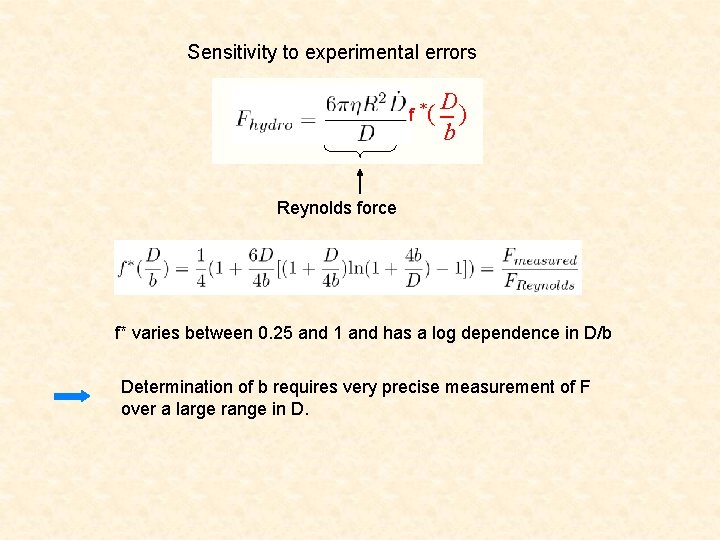 Sensitivity to experimental errors f *( D) b Reynolds force f* varies between 0.