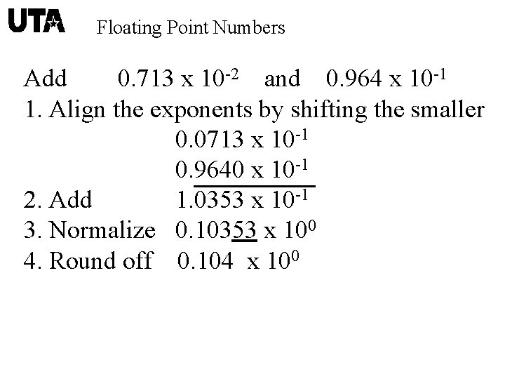 Floating Point Numbers Add 0. 713 x 10 -2 and 0. 964 x 10