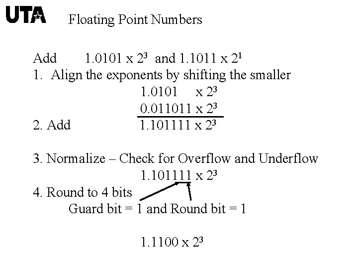 Floating Point Numbers Add 1. 0101 x 23 and 1. 1011 x 21 1.